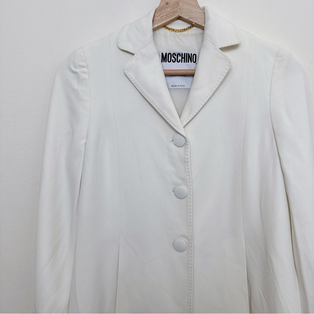 Moschino Womens 6 Ivory Vintage Crepe Button Blazer Italy - Picture 8 of 16